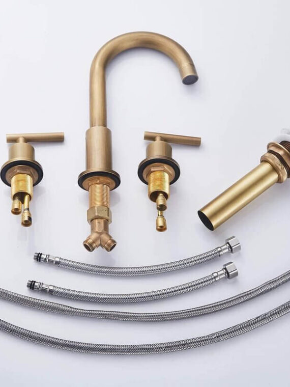 Antique Brass Widespread Bathroom Faucet with Drain Assembly